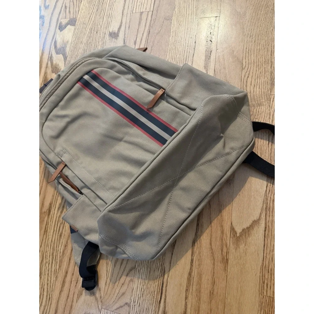 Baekgaard Ted Backpack Canvas Desert NWT Leather Trim Striped $118 MSRP